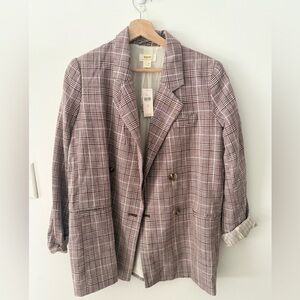 Anthropologie Mauve Plaid Double-Breasted Blazer